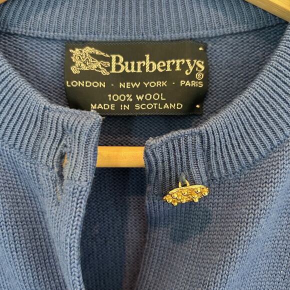 Vintage Burberrys Cardigan Button Down 100% Wool Blue SZL Old Money Classic - Picture 7 of 11